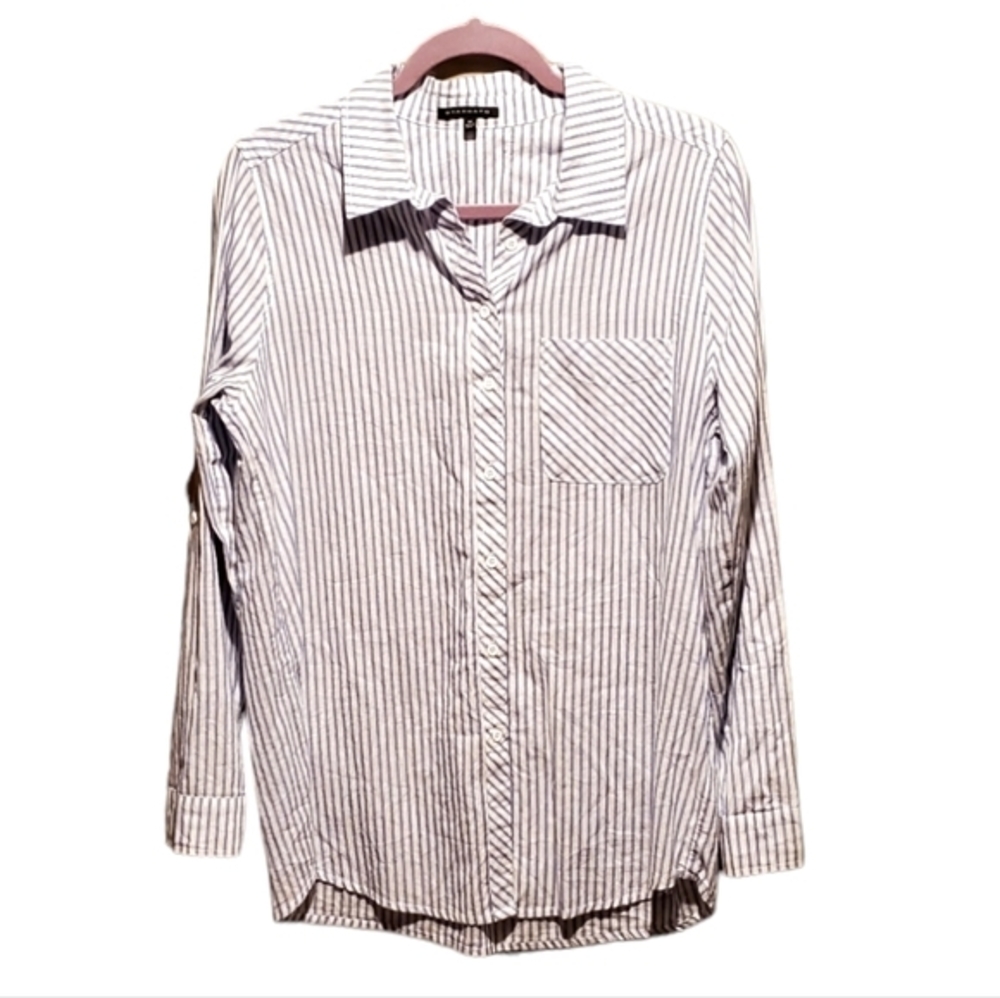 Staccato White Blue Striped Button Down Shirt Medium Women Pre-owned